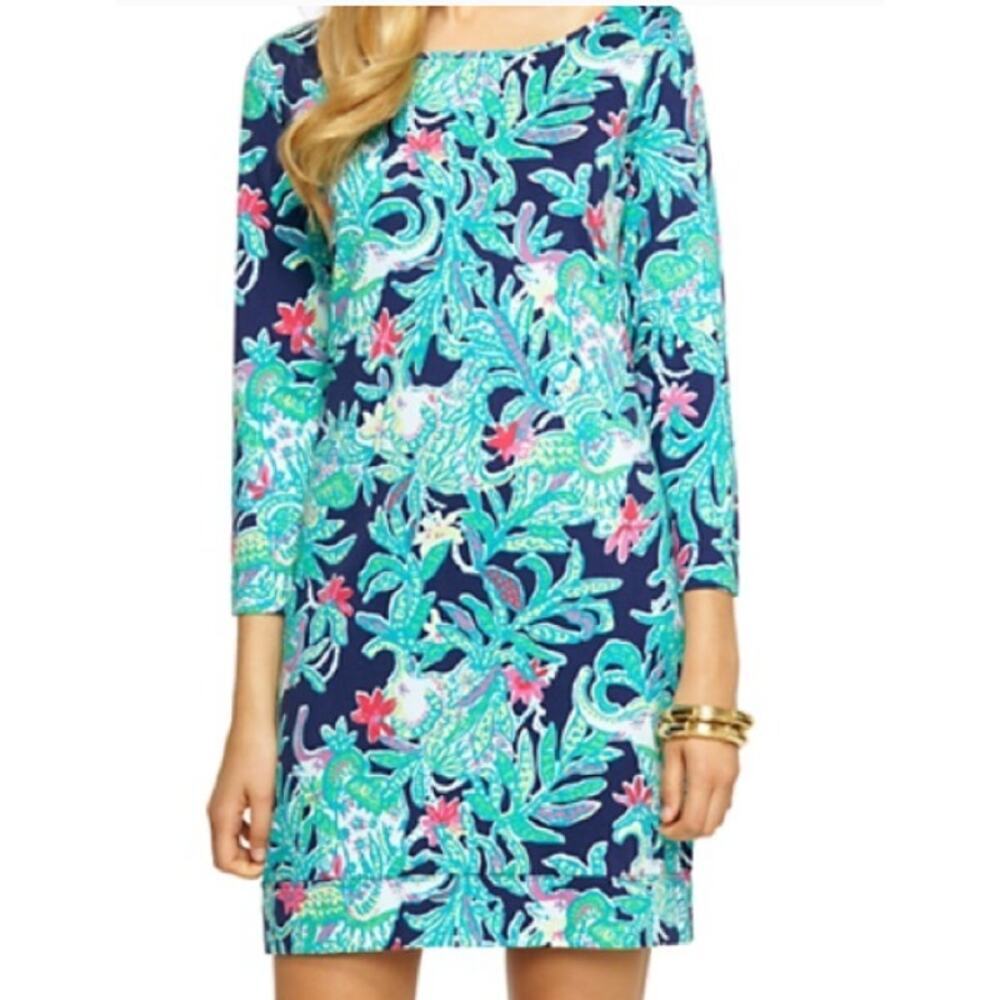 Lilly Pulitzer Marlowe Dress Navy Trunk Show Womens Size Small 3/4 Sleeve